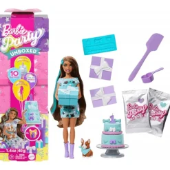 Barbie Party Unboxed Muñeca Get Ready With Me Vestido Morado JFG68-<Mattel Hot