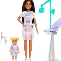 Barbie Profesiones Set Dentista Cabello Castaño con Niña JCR71<Mattel Online