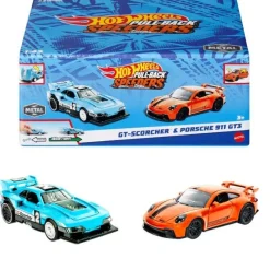 Hot Wheels Pull-Back Speeders 2 Pack Modelos: GT Scorcher & Porsche 911 GT3.Cuentan con Sistema de Fricción<Mattel Clearance