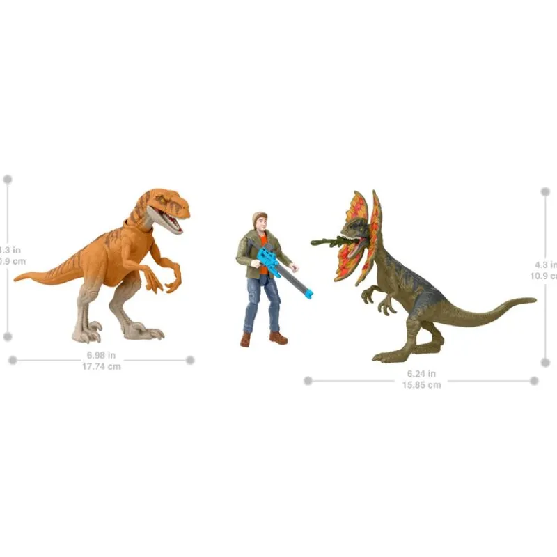 Jurassic World Animado Set de Juego con 2 Dinosaurios y una Figura de Acción de Owen<Mattel New