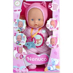 Nenuco Muñeca que dice Mamá, Papá, Popo, Succiona y llora sin su Chupón. Outfit Rosa<Famosa Hot