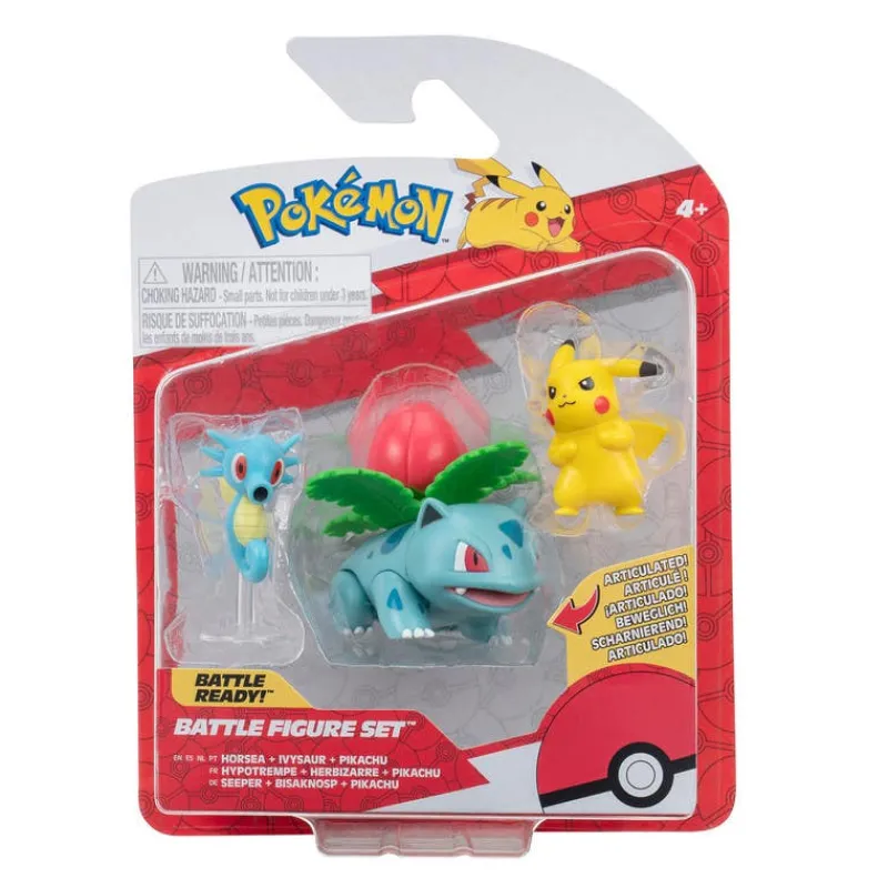 Pokémon 3 Pack Figuras de Batalla Pikachu, Horsea Y Ivysaur PKW3507<Jazwares Hot