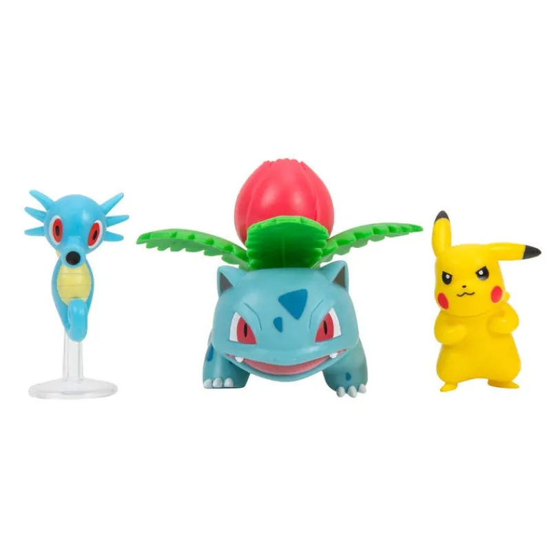 Pokémon 3 Pack Figuras de Batalla Pikachu, Horsea Y Ivysaur PKW3507<Jazwares Hot